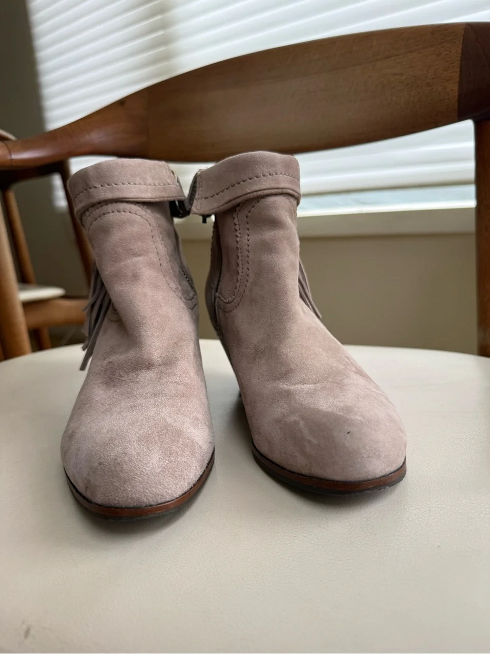 Sam Edelman Louie tan suede fringe ankle boots